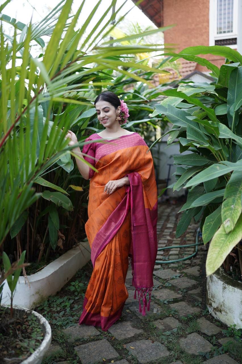 Fashionable Mustard Color Jacquard Silk Saree