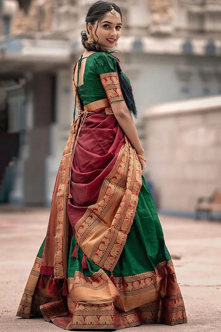 Imposing Kanjiveram Silk Green Color Lehenga Saree