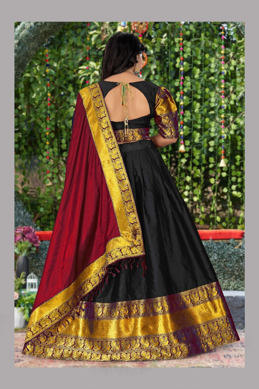 Imposing Kanjiveram Silk Black Color Lehenga Saree