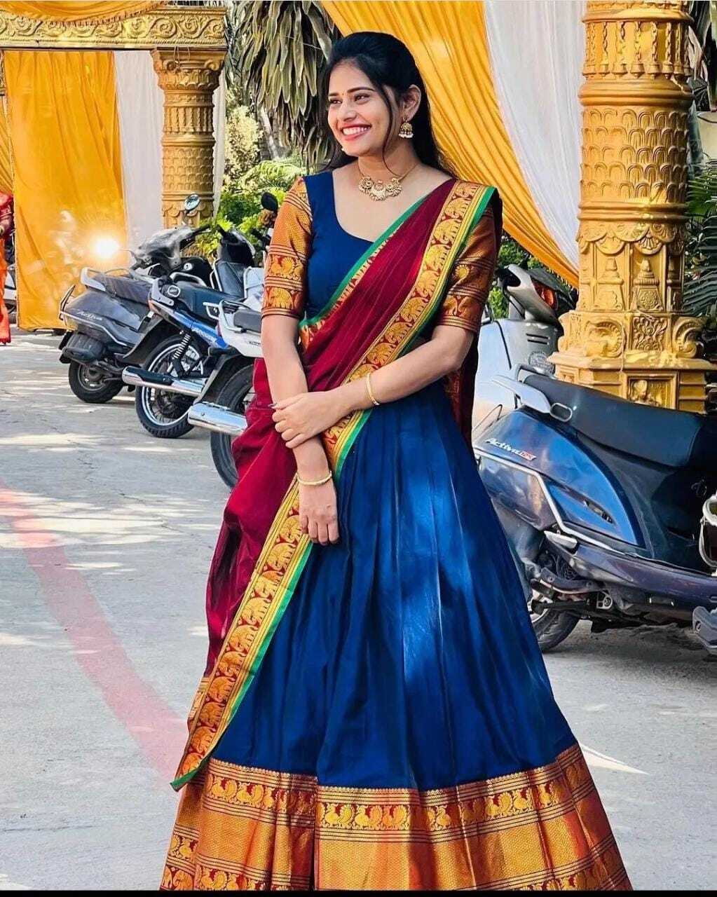 Imposing Kanjiveram Silk Blue Color Lehenga Saree