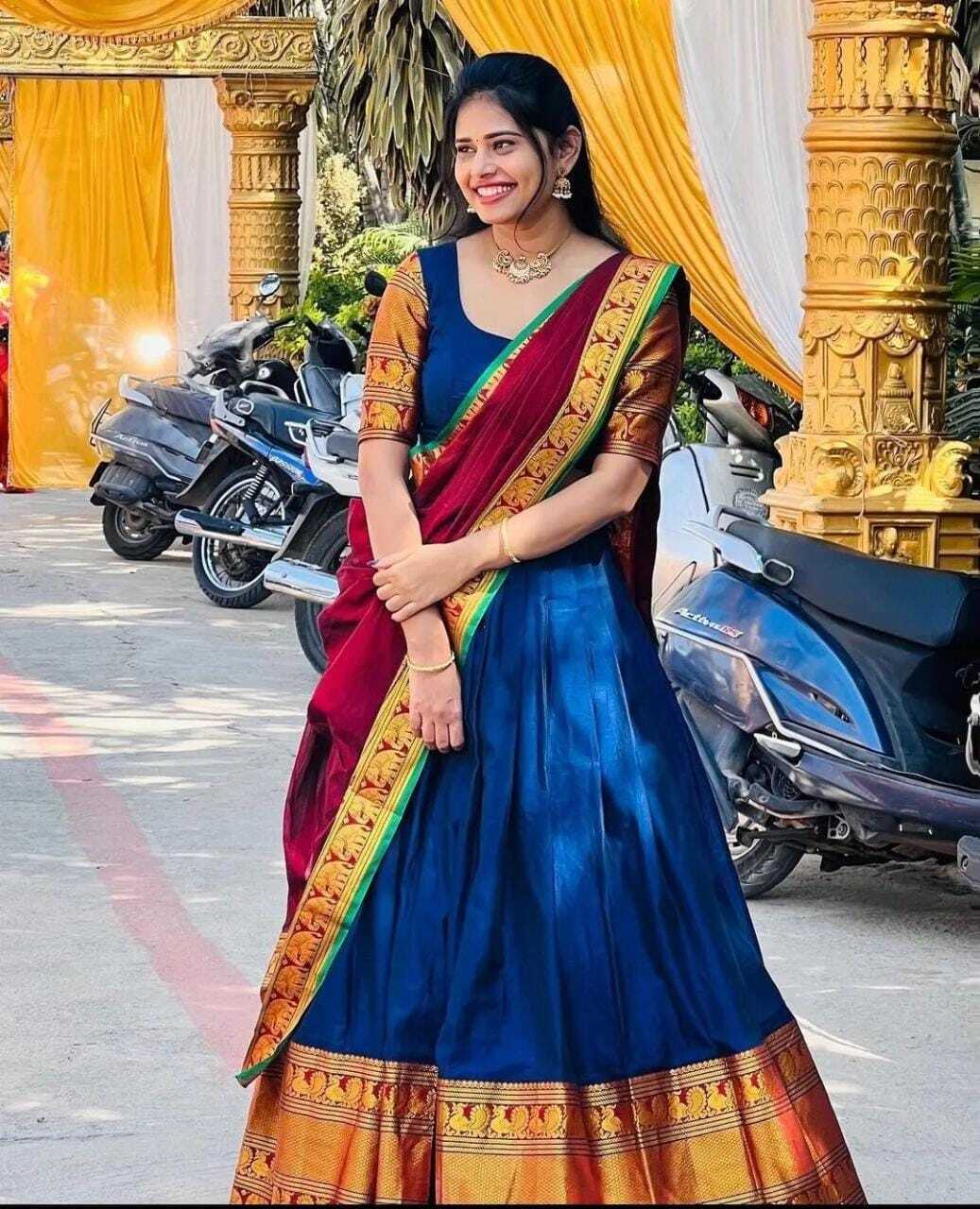 Imposing Kanjiveram Silk Blue Color Lehenga Saree