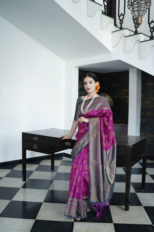 Peaceful Purple Color Jacquard Silk Saree