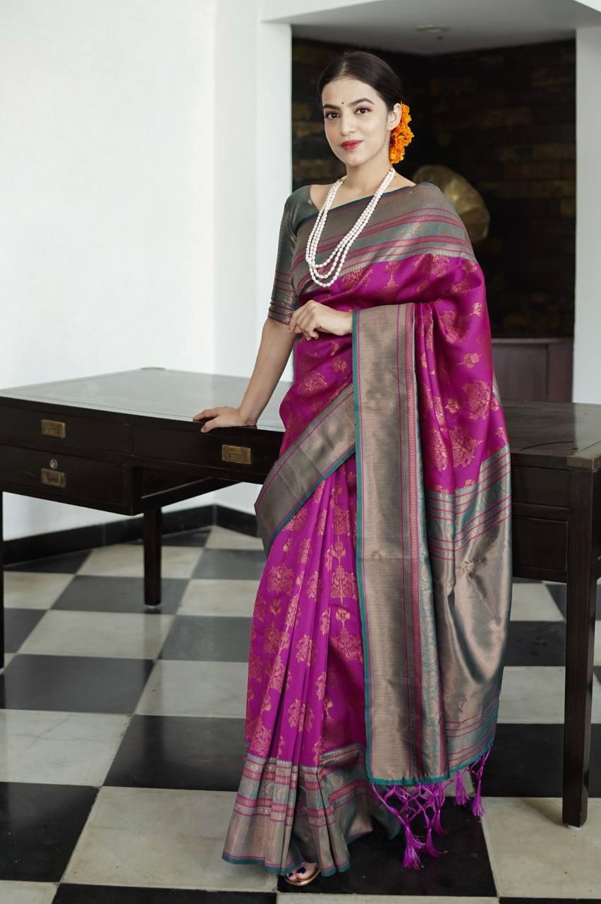 Peaceful Purple Color Jacquard Silk Saree