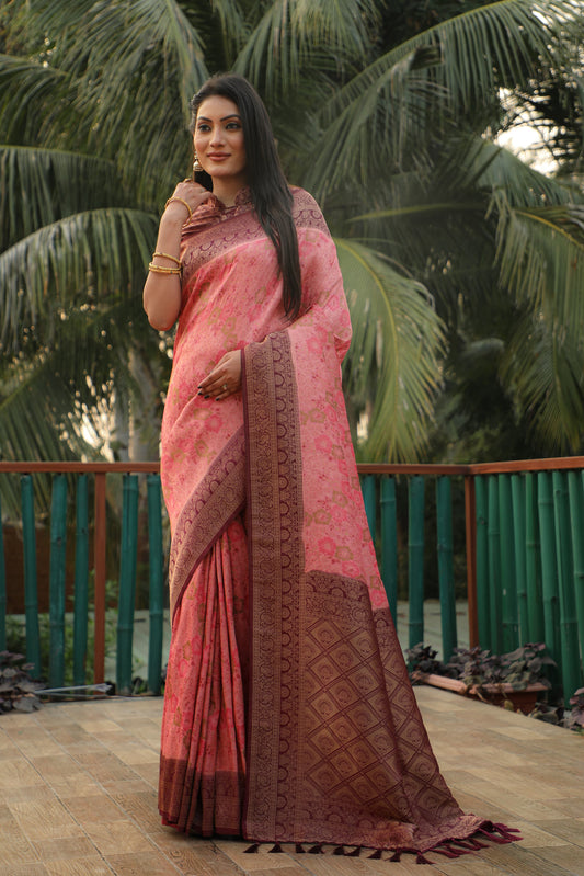 Designer  Soft Silk Kanjivaram Work Peach Color Saree