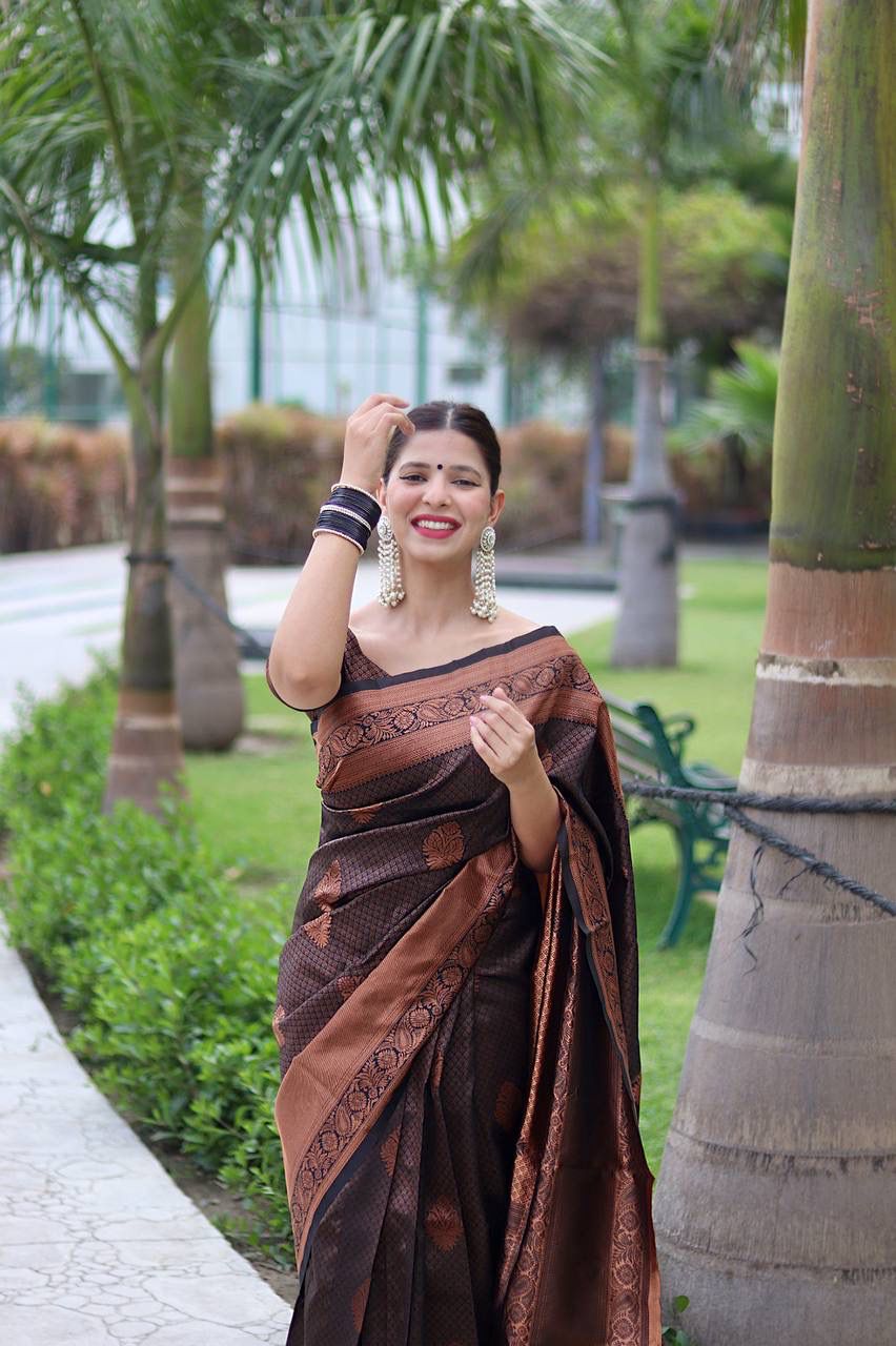 Festive Wear Brown Color Jacquard Silk Saree