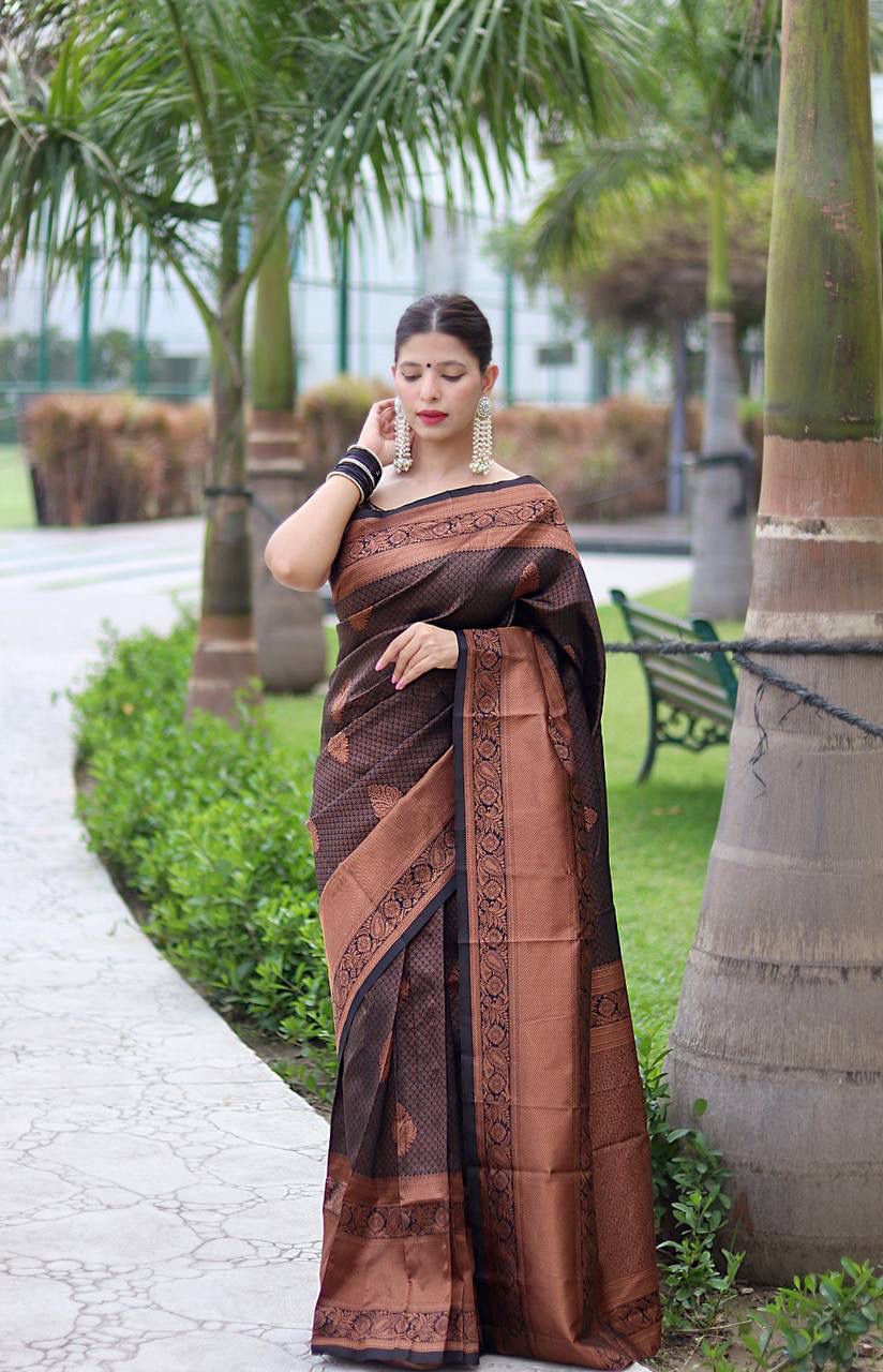 Festive Wear Brown Color Jacquard Silk Saree