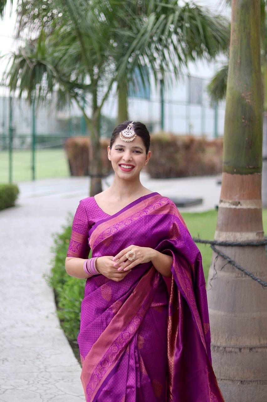 Festive Wear Purple Color Jacquard Silk Saree