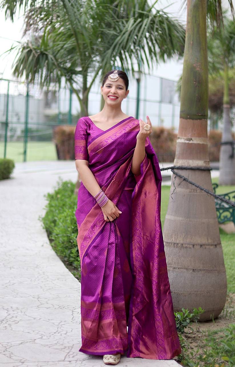 Festive Wear Purple Color Jacquard Silk Saree