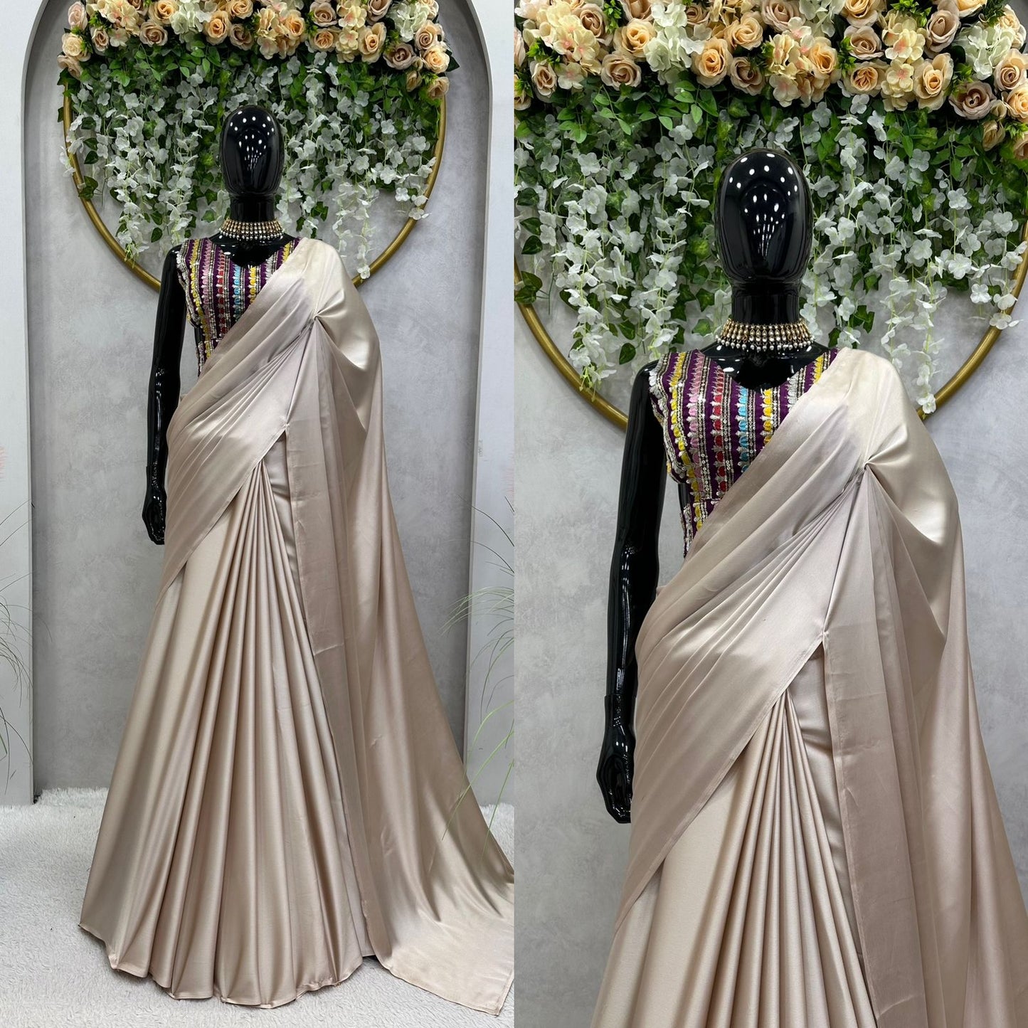 Pretty Sequences Work Grey Color Saree