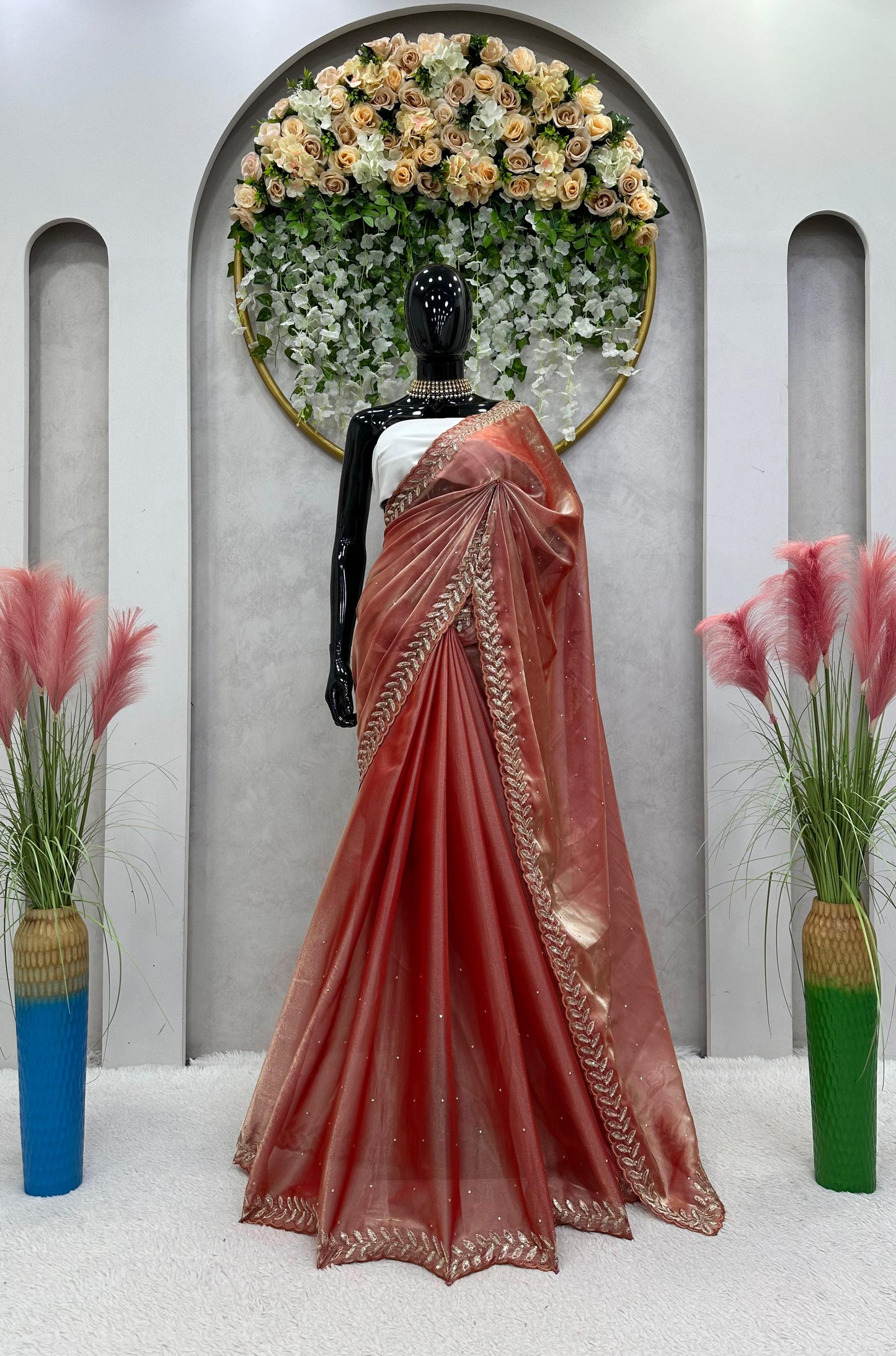 Designer Jimmy choo Orange Color Saree