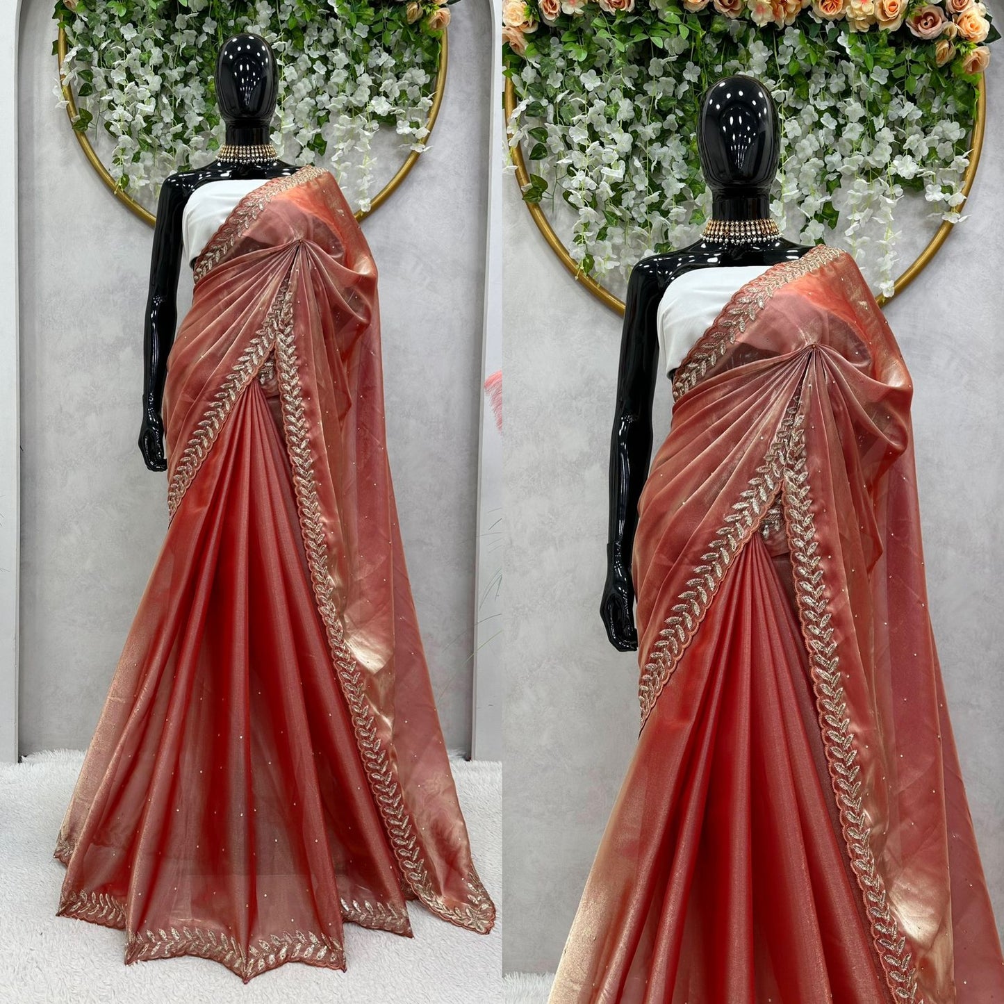 Designer Jimmy choo Orange Color Saree