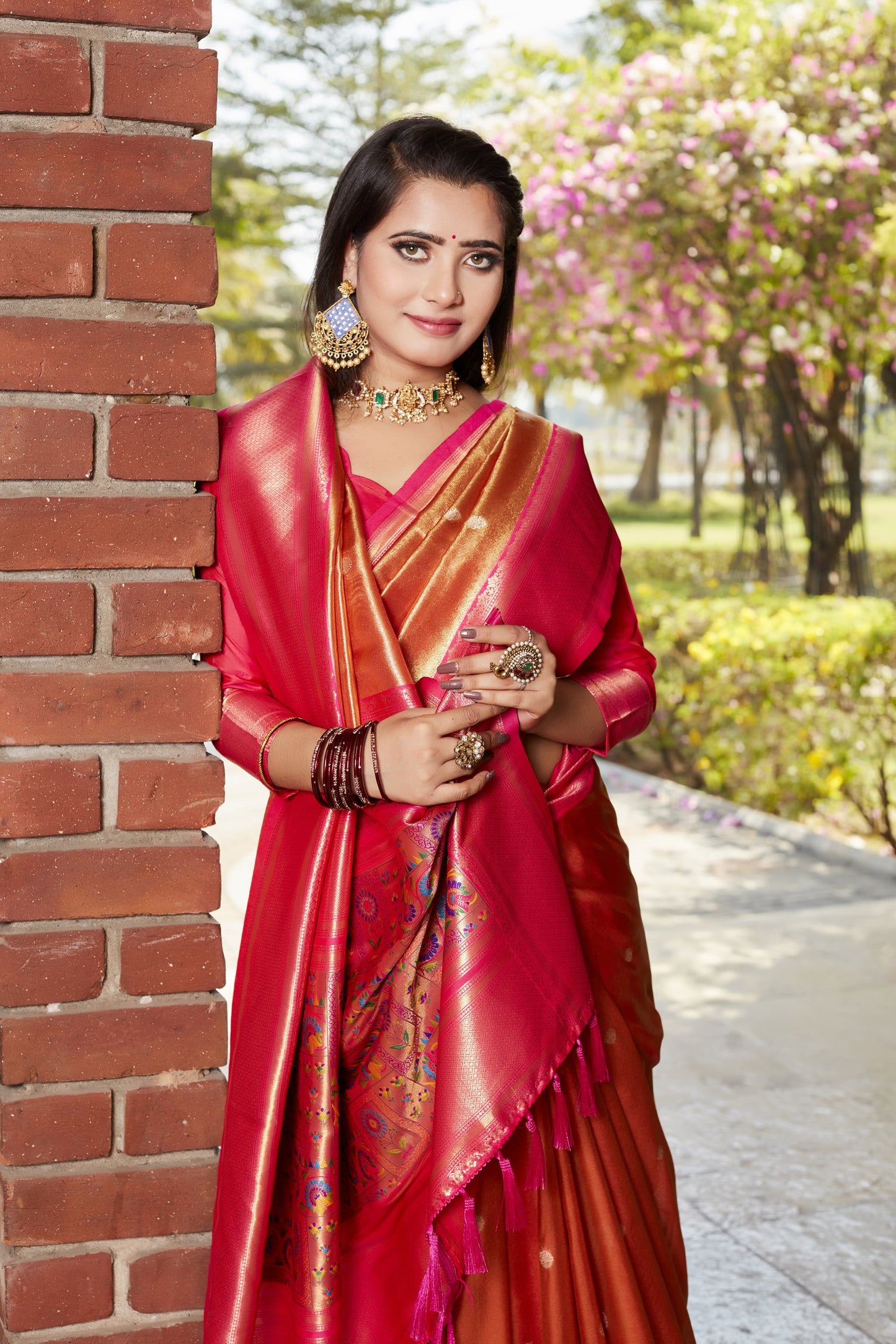 Admiring Jaquard Brown Color Silk Saree