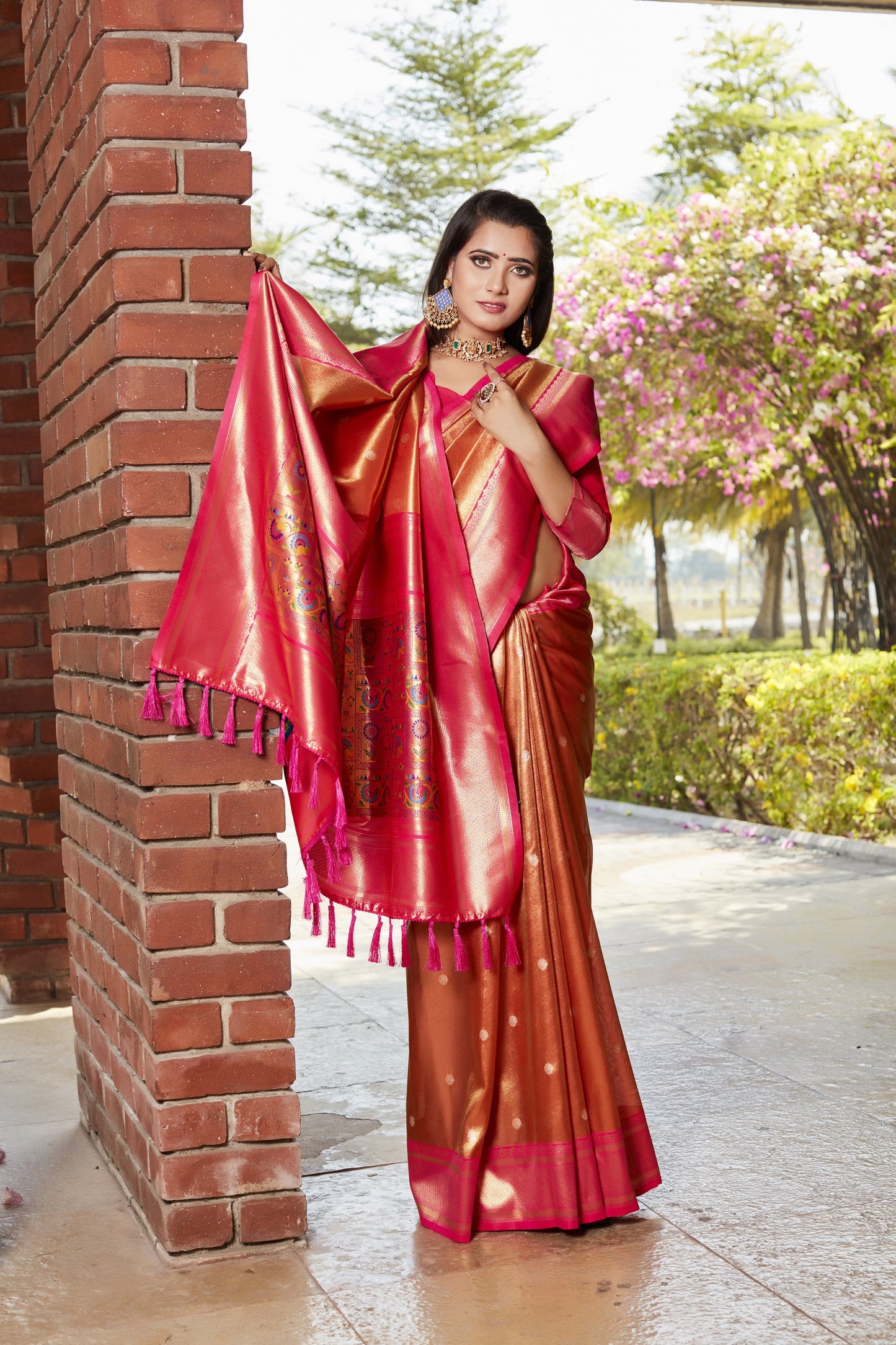 Admiring Jaquard Brown Color Silk Saree