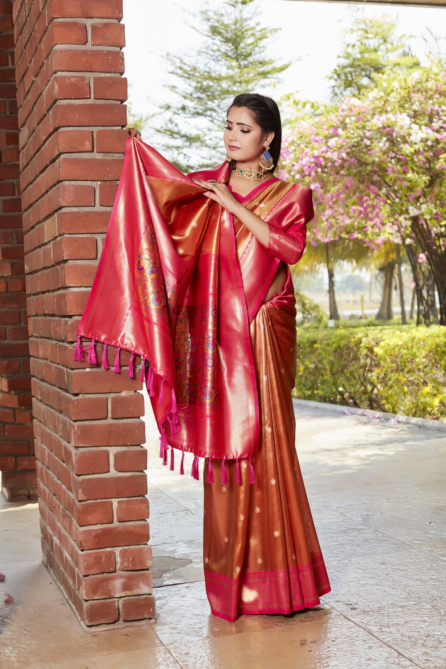 Admiring Jaquard Brown Color Silk Saree