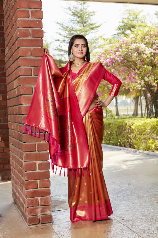 Admiring Jaquard Brown Color Silk Saree