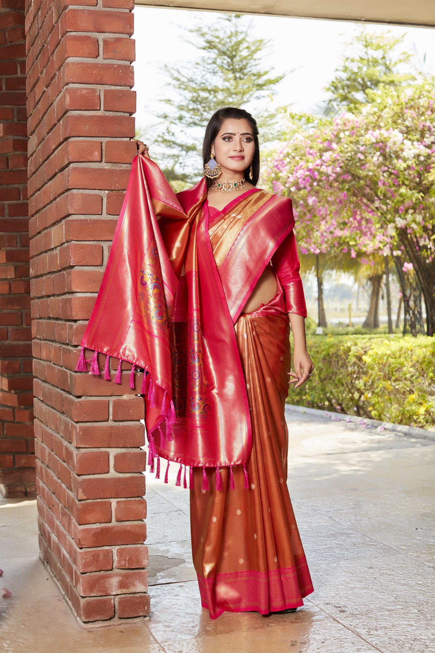 Admiring Jaquard Brown Color Silk Saree