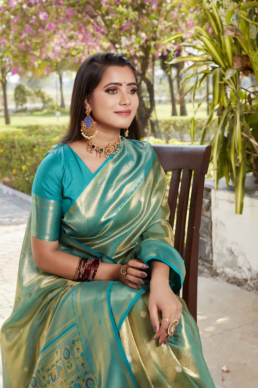 Admiring Jaquard Green Color Silk Saree