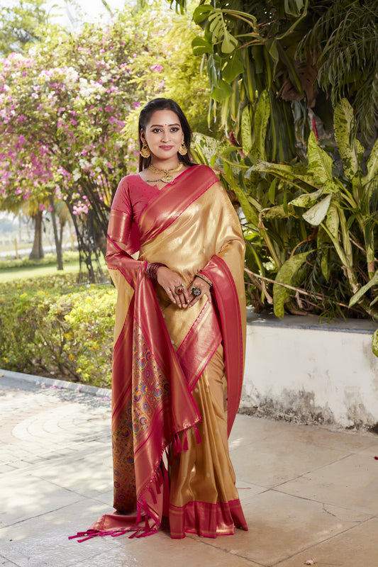 Admiring Jaquard Beige Color Silk Saree