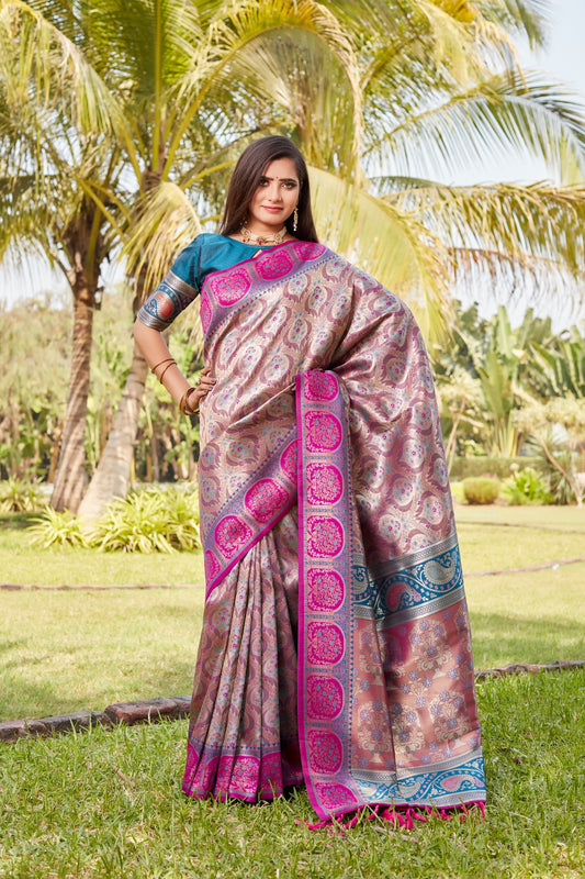 Marvelous Kanjivaram Pink & Blue Color Soft Silk Saree