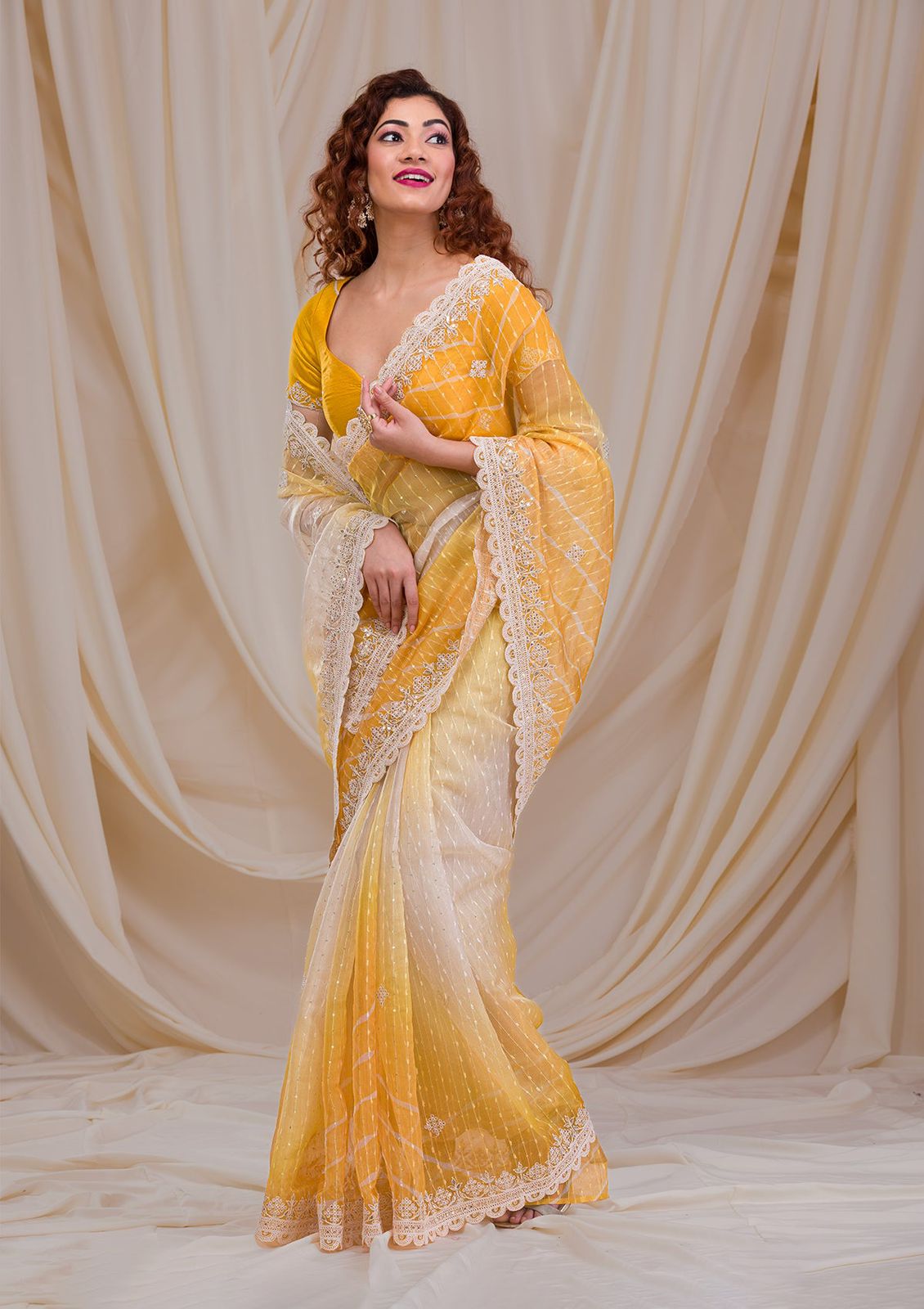 Pretty Georgette Orange Color Saree