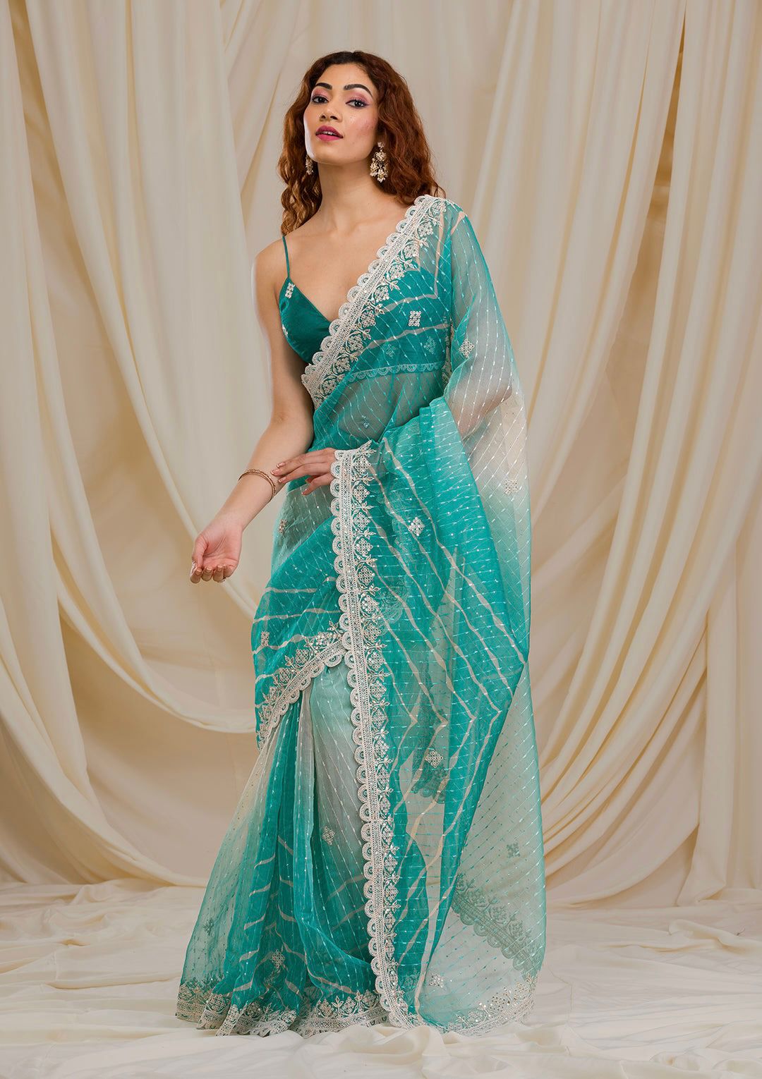 Pretty Georgette Rama Color Saree