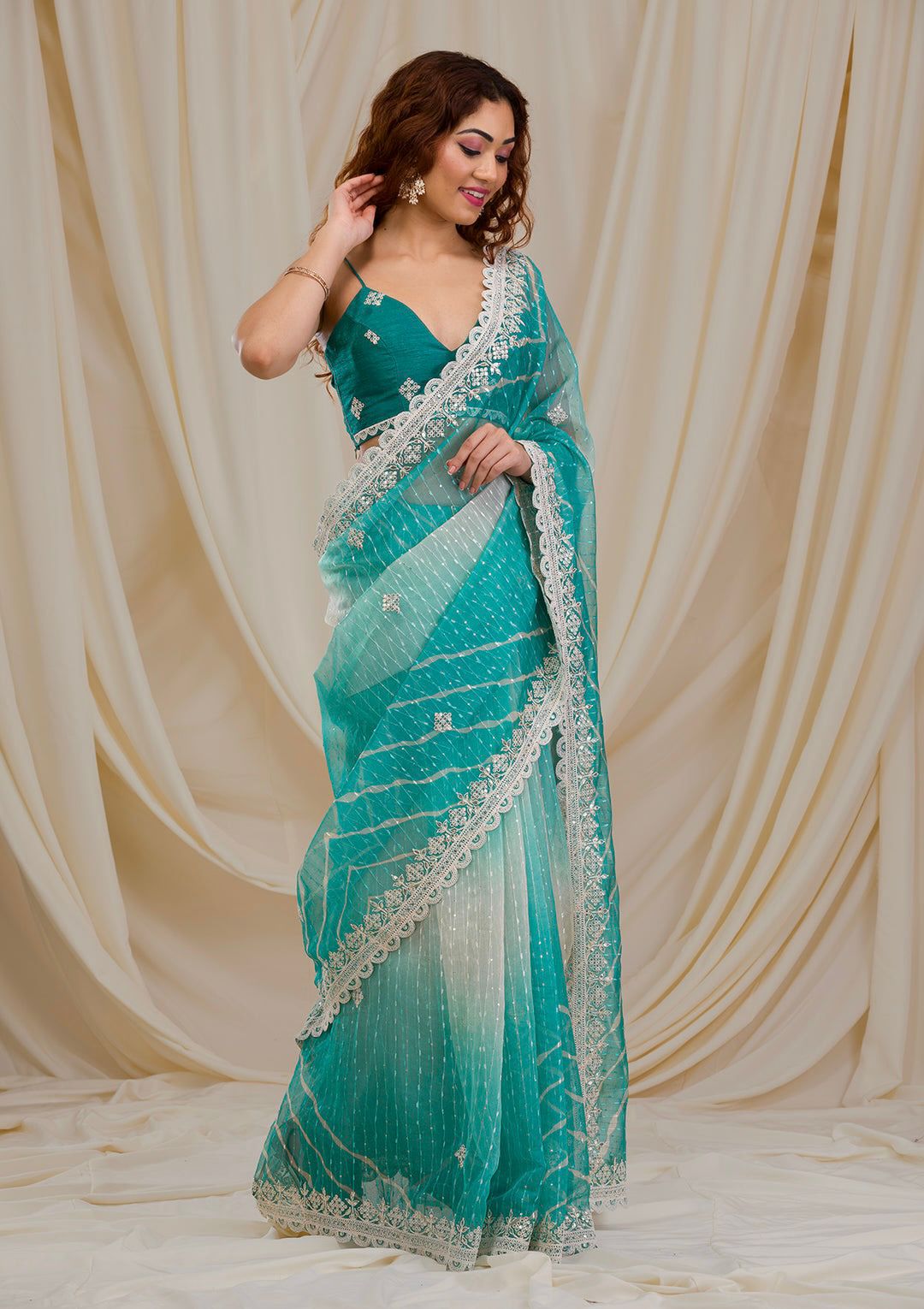 Pretty Georgette Rama Color Saree