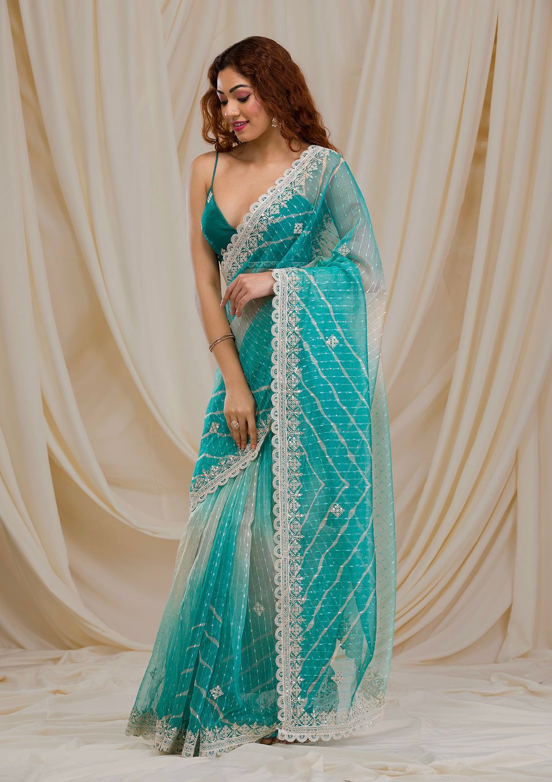 Pretty Georgette Rama Color Saree