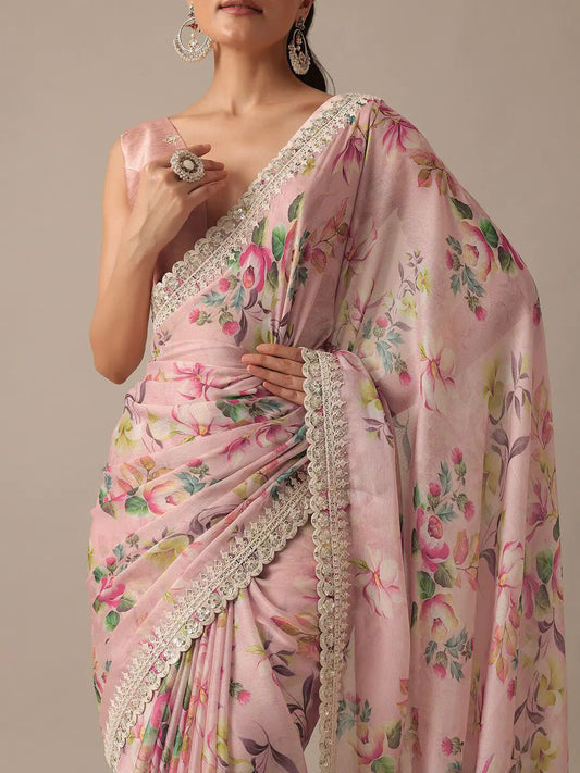 Luxuriant Georgette Baby Pink Color Saree