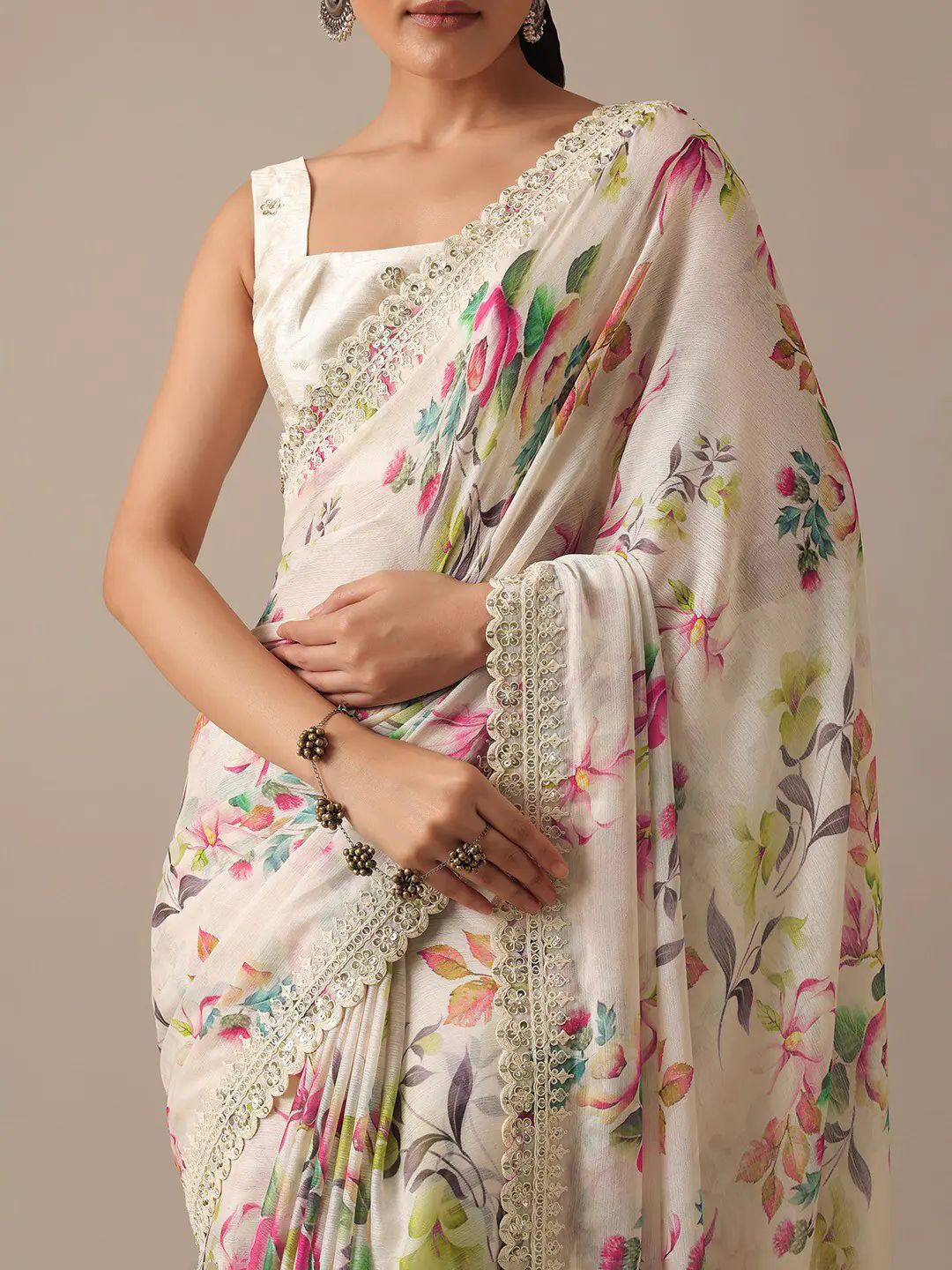 Luxuriant Georgette Off White Color Saree