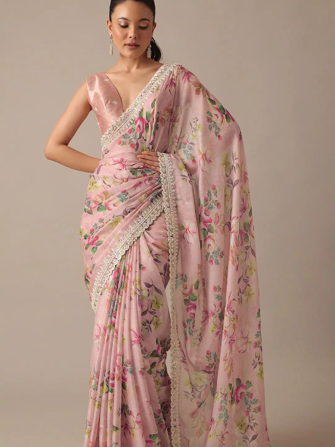 Luxuriant Georgette Baby Pink Color Saree