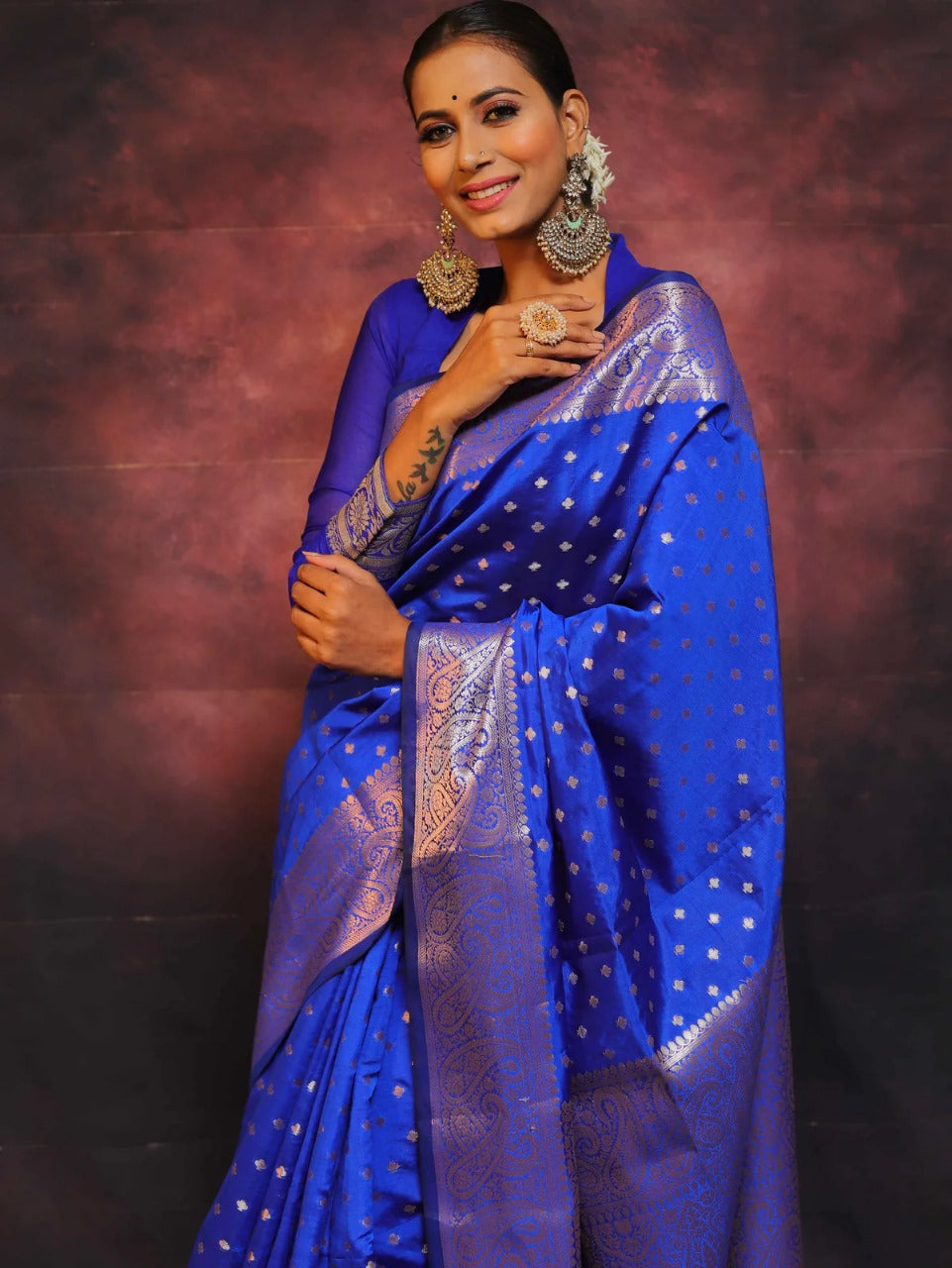 Glorious Royal Blue Color Banarasi Silk Saree