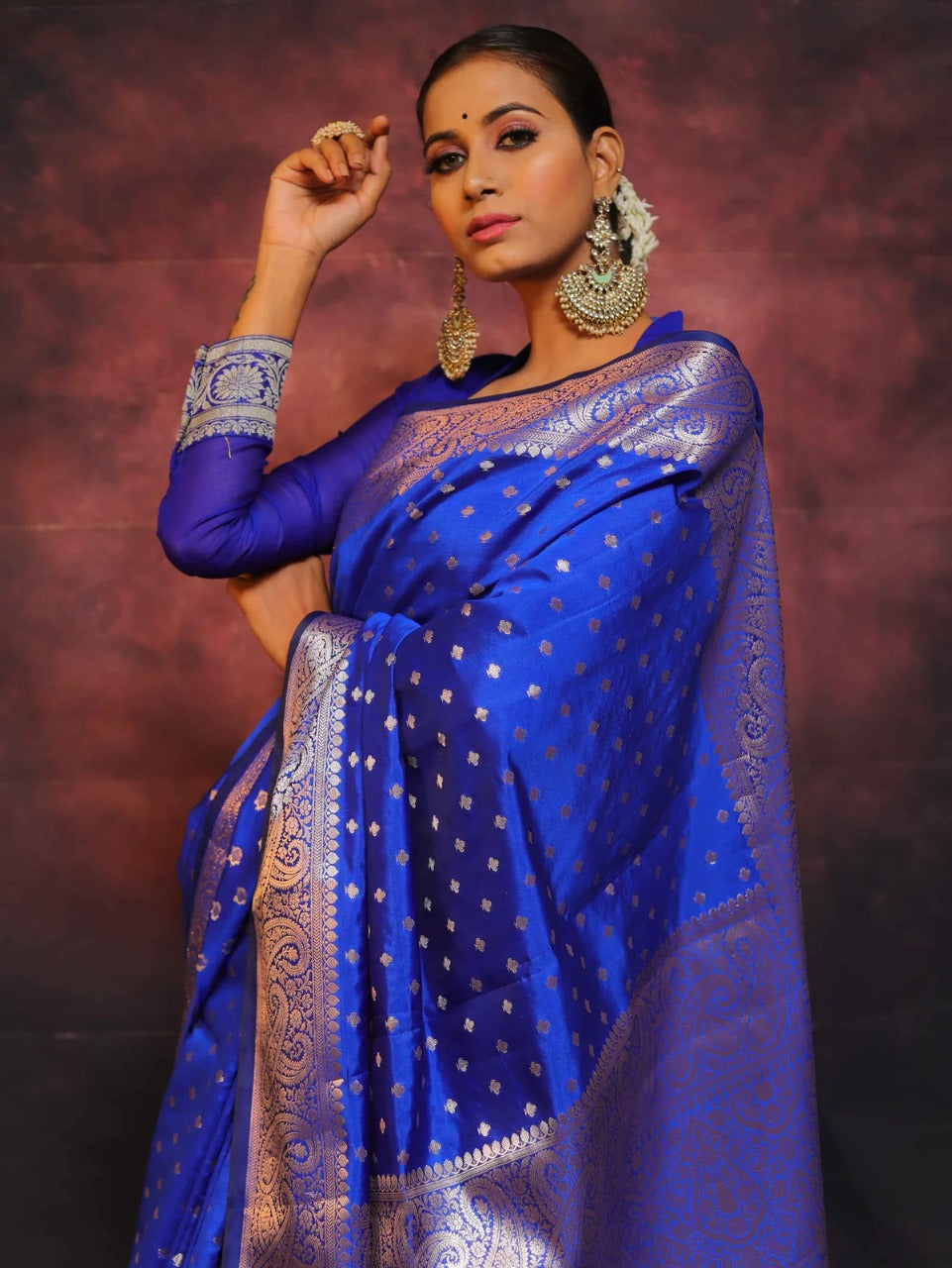 Glorious Royal Blue Color Banarasi Silk Saree