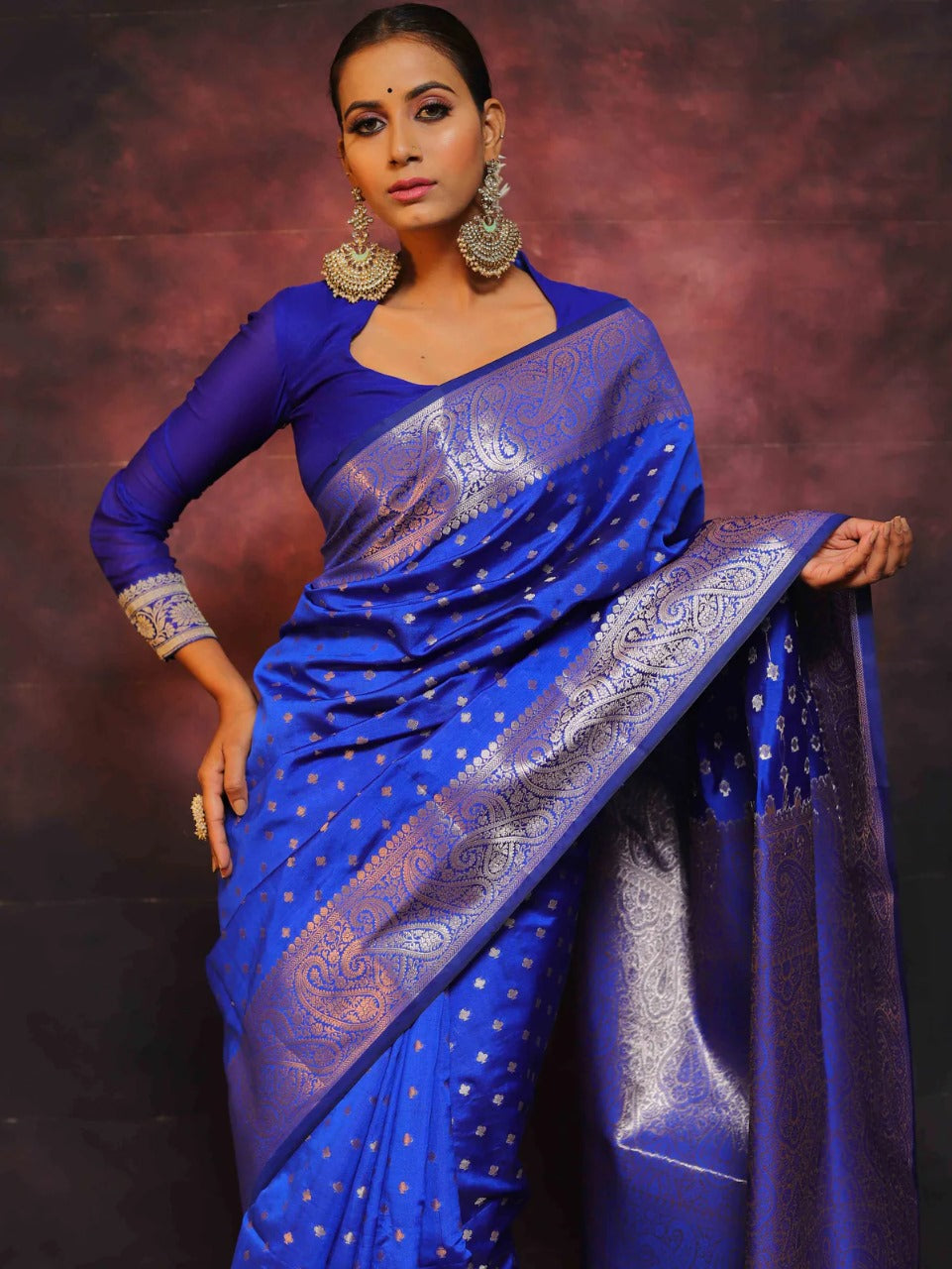 Glorious Royal Blue Color Banarasi Silk Saree