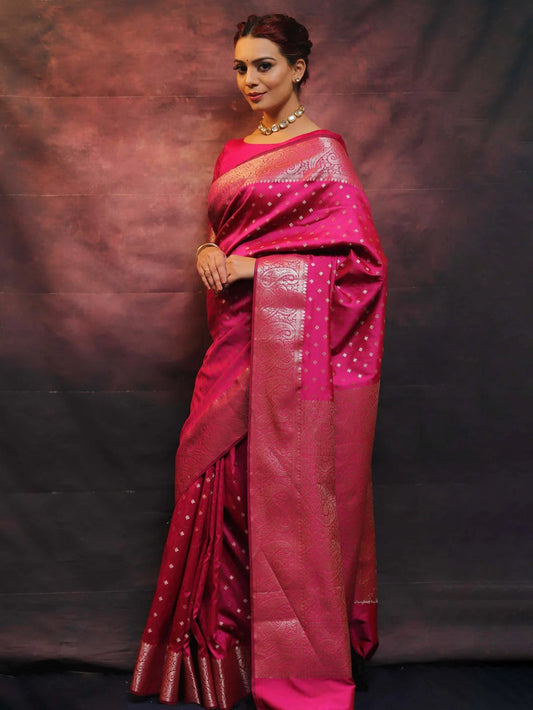 A Glorious Pink Color Banarasi Silk Saree