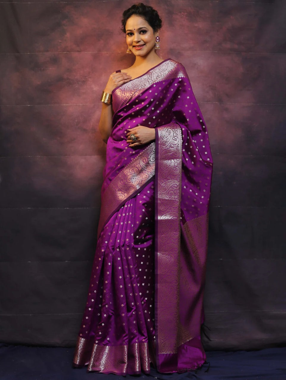 Glorious Wine Color Banarasi Silk Saree