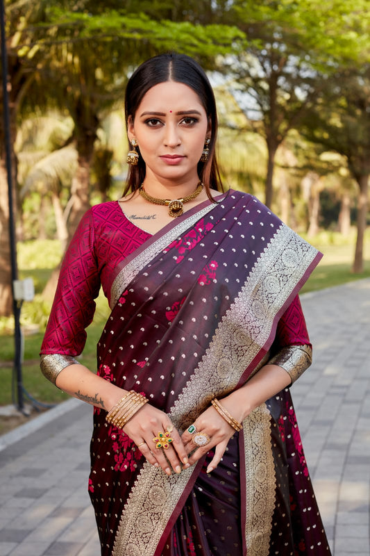 Fantastic Kanjivaram Silk Wine Color Saree