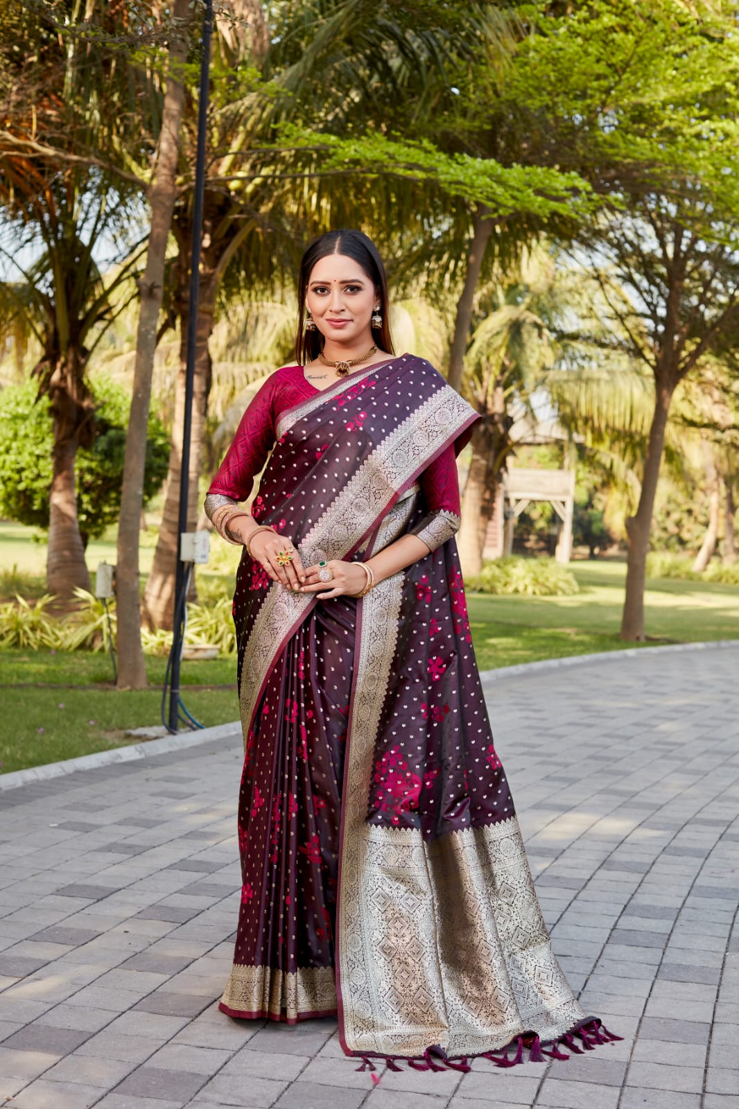 Fantastic Kanjivaram Silk Wine Color Saree