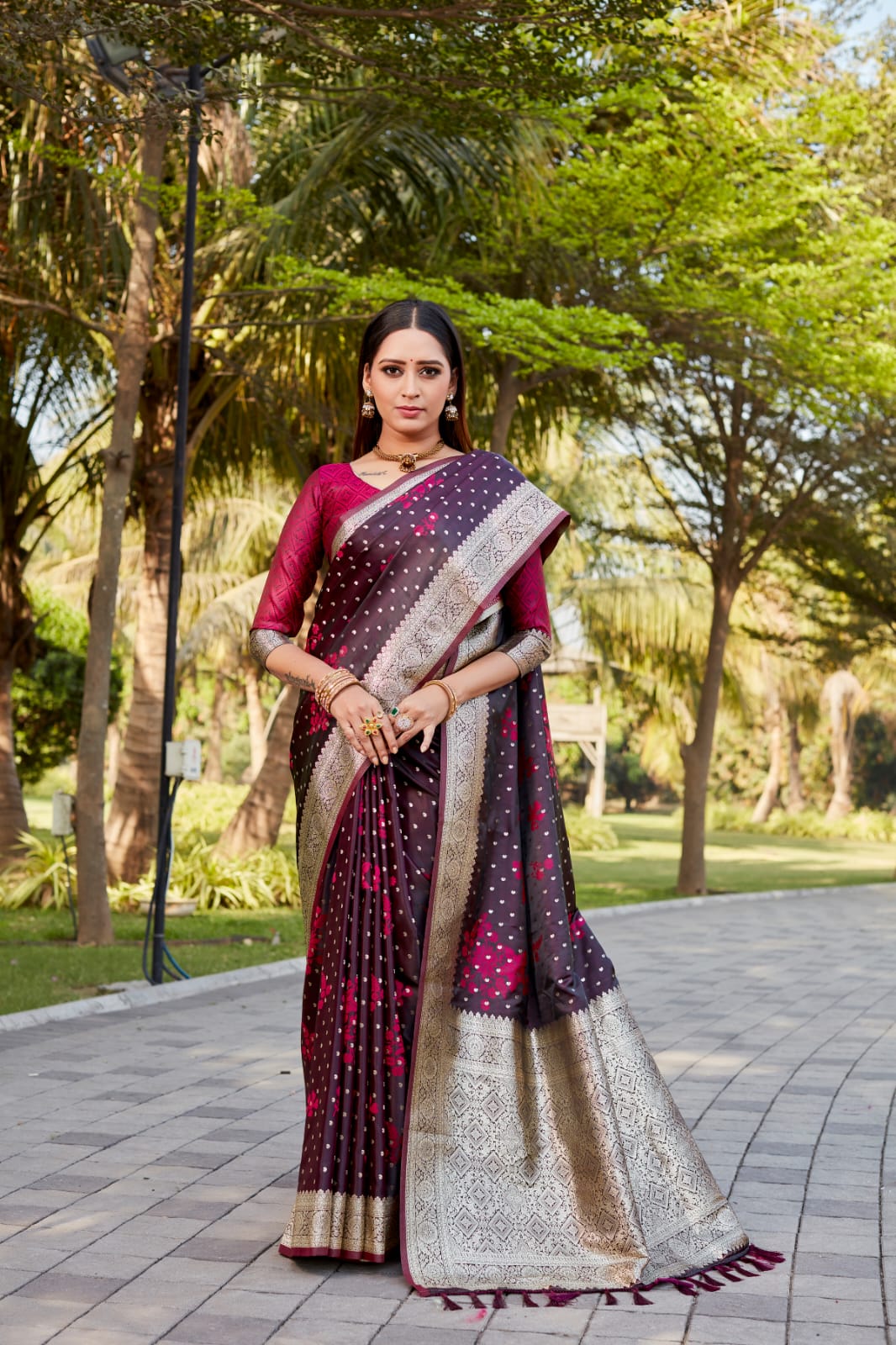 Fantastic Kanjivaram Silk Wine Color Saree