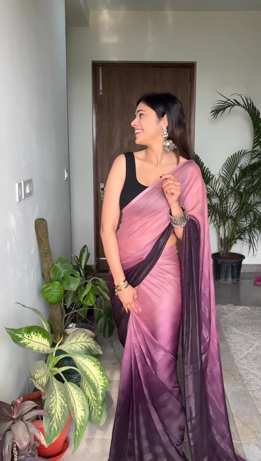 Mesmerizing Georgette Ready To Wear Pink Color Saree