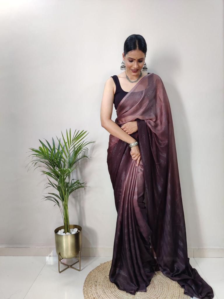 Mesmerizing Georgette Ready To Wear Brown Color Saree