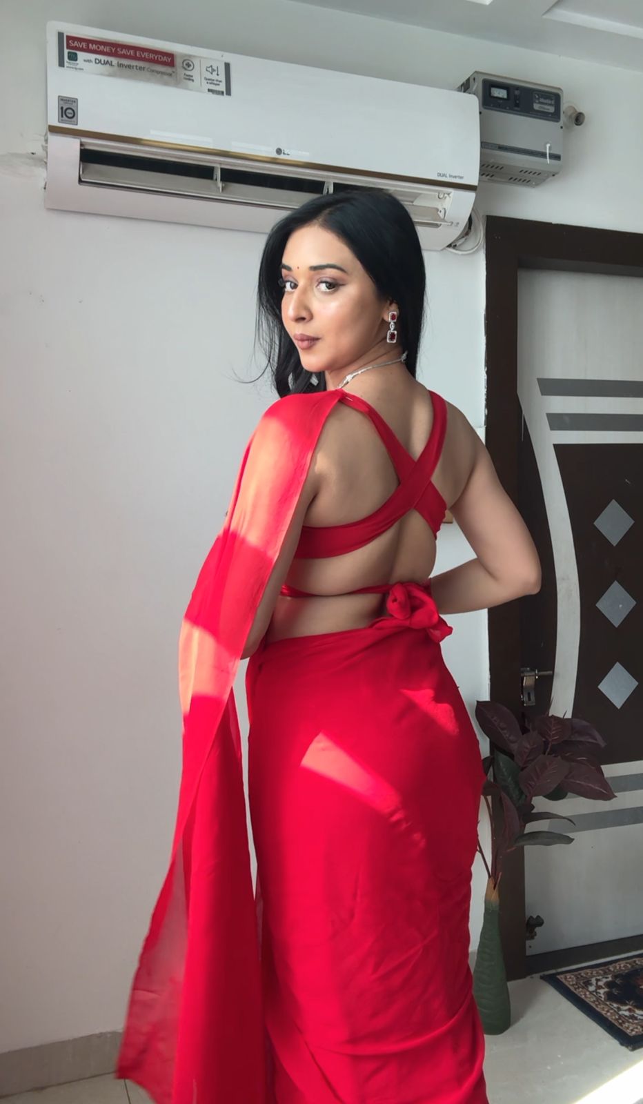 Mesmerizing Georgette Ready To Wear Red Color Saree