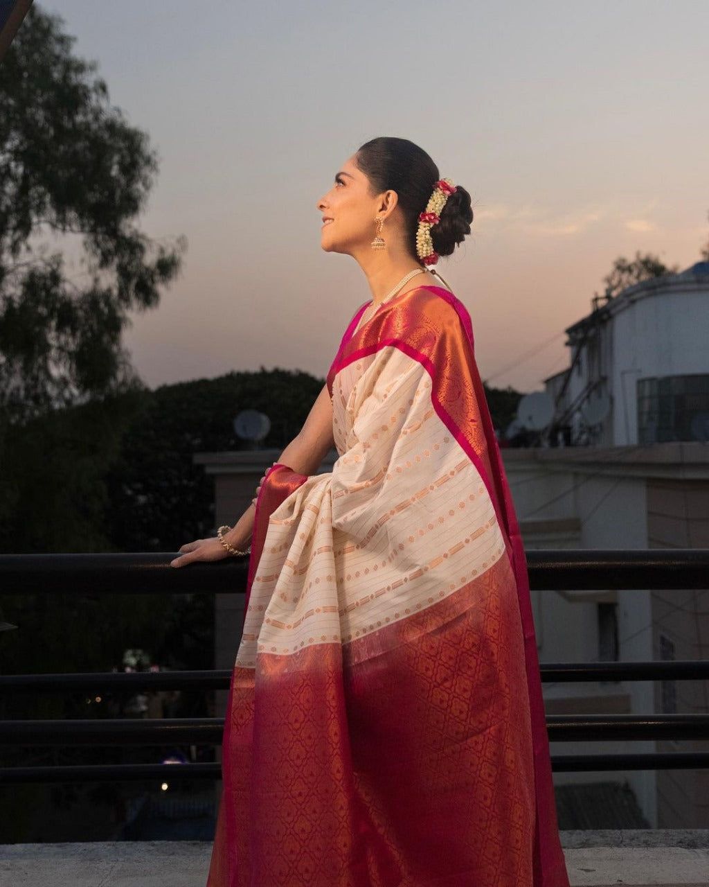 Glorious White Color Banarasi Silk Saree