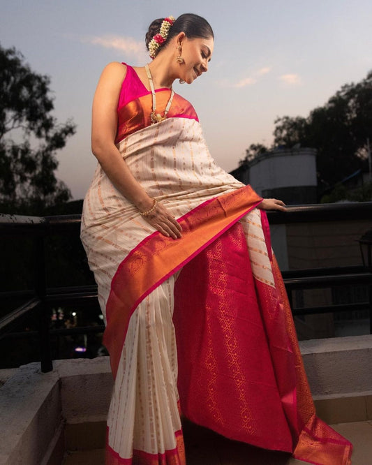 Glorious White Color Banarasi Silk Saree