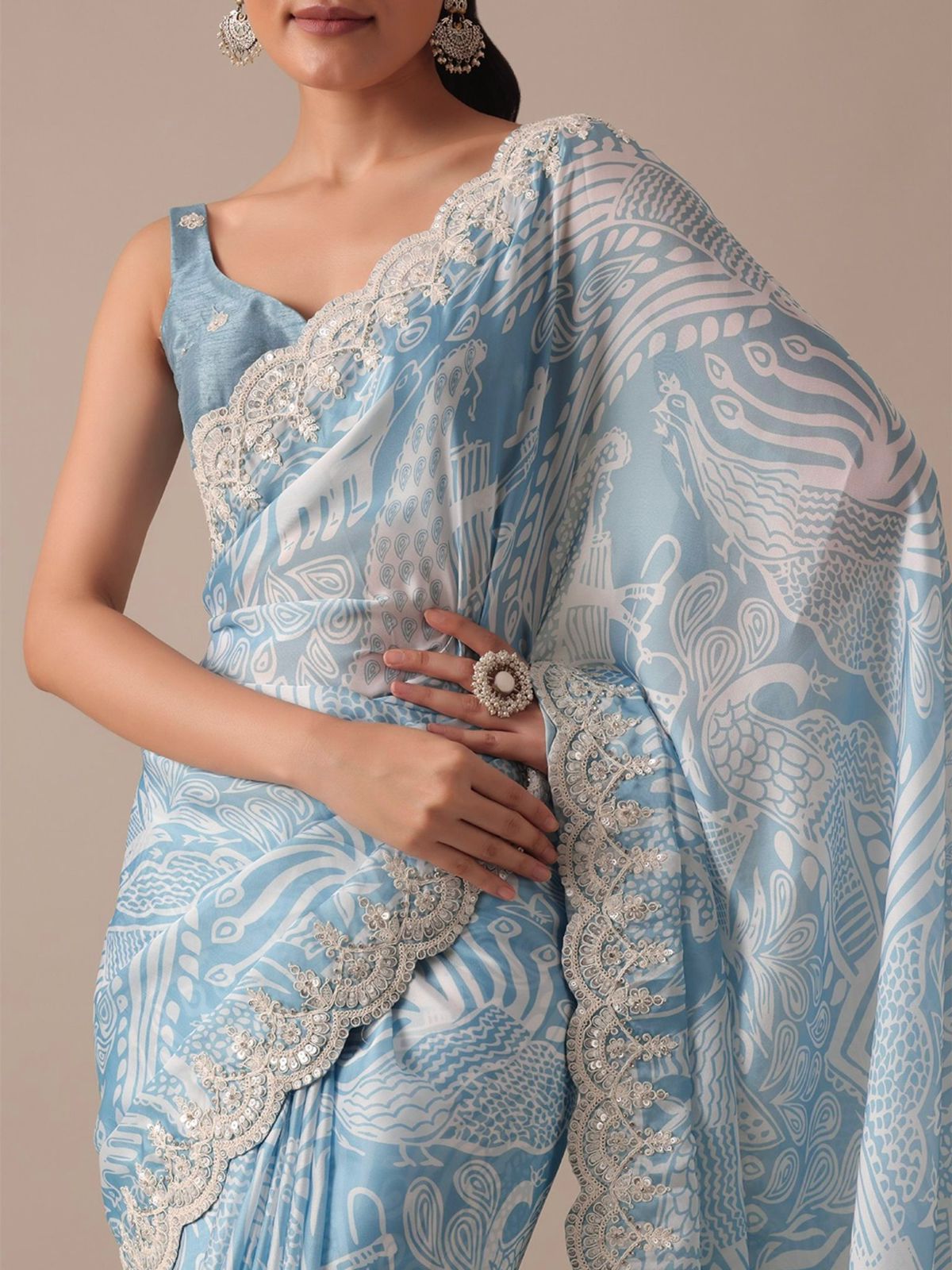 A Luxuriant Georgette Sky Blue Color Sik Saree