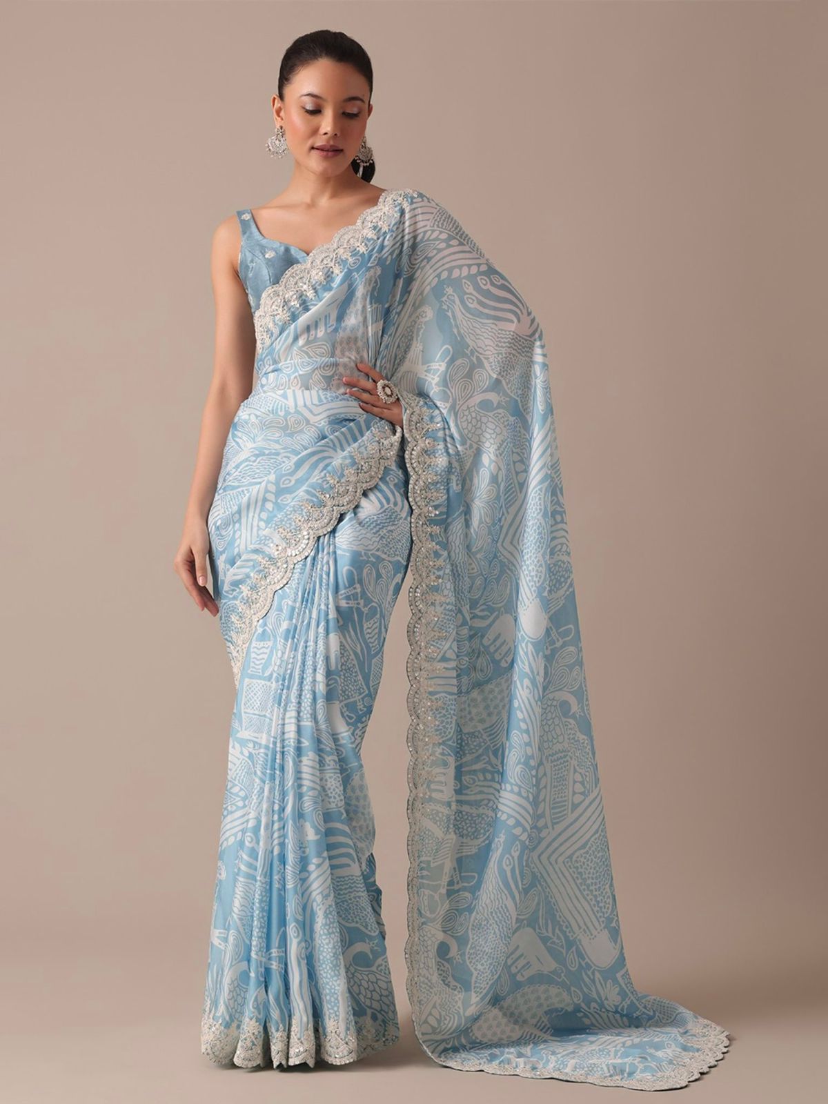 A Luxuriant Georgette Sky Blue Color Sik Saree