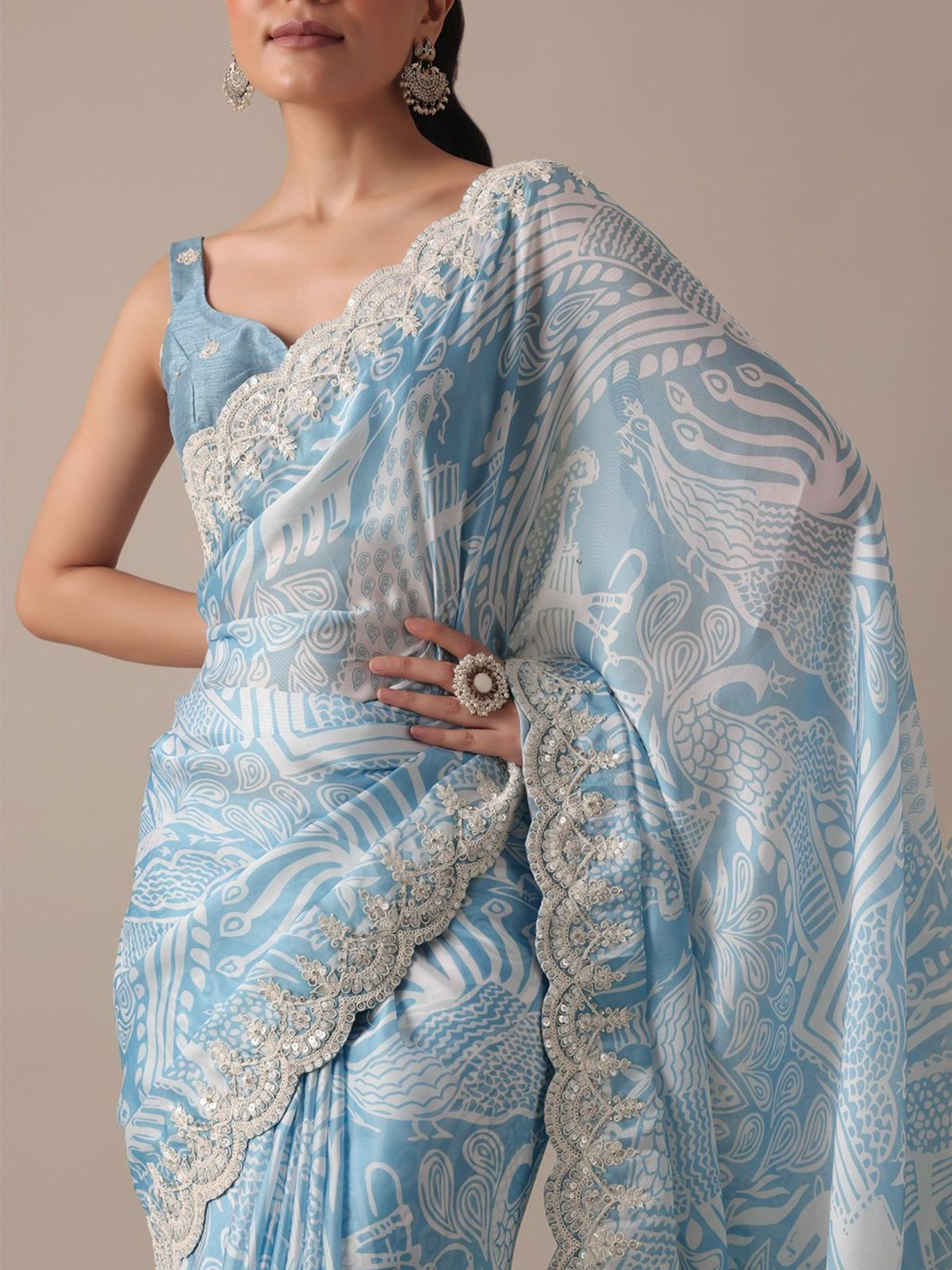 A Luxuriant Georgette Sky Blue Color Sik Saree