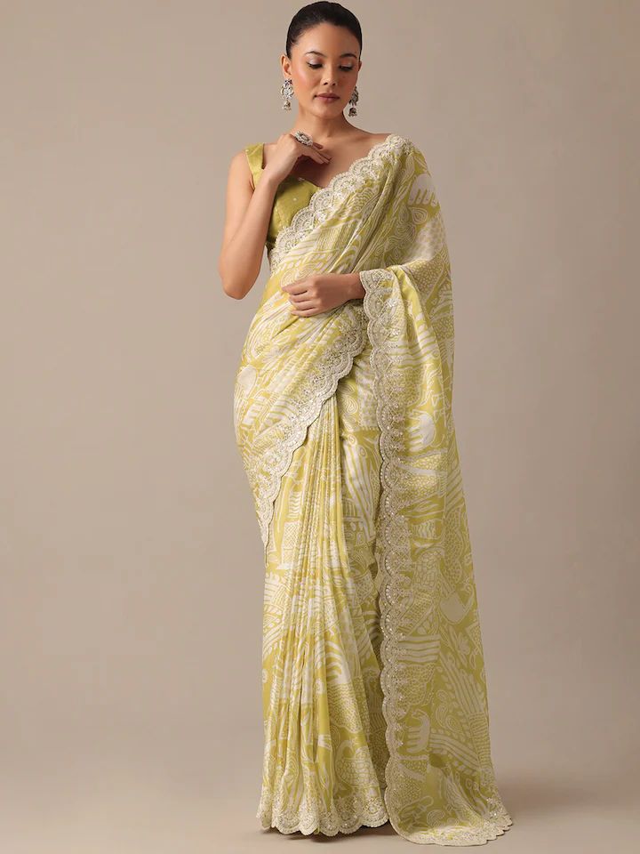 Luxuriant Georgette Yellow Color Saree