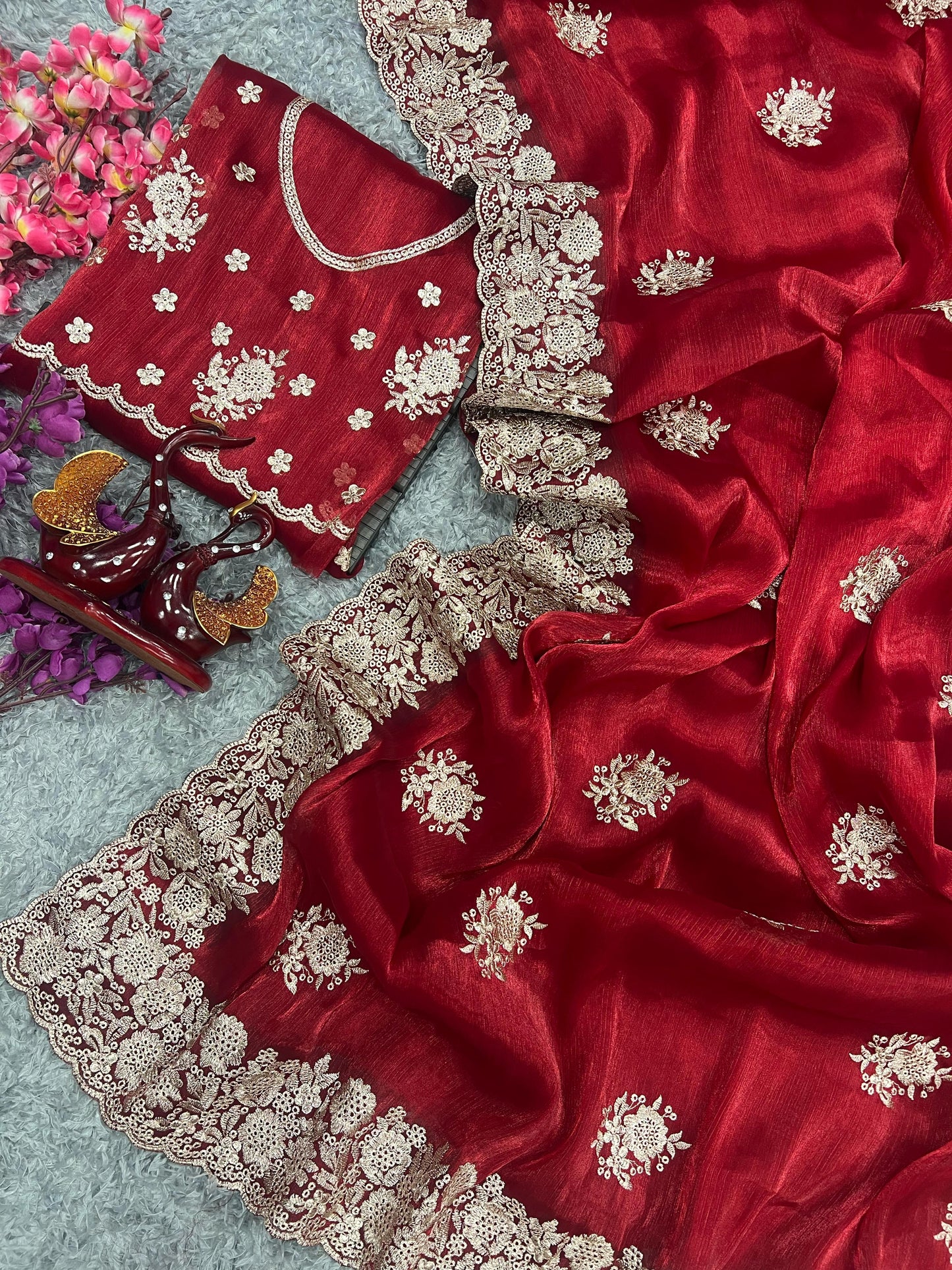 Outstanding Berberry Silk Red Color Saree