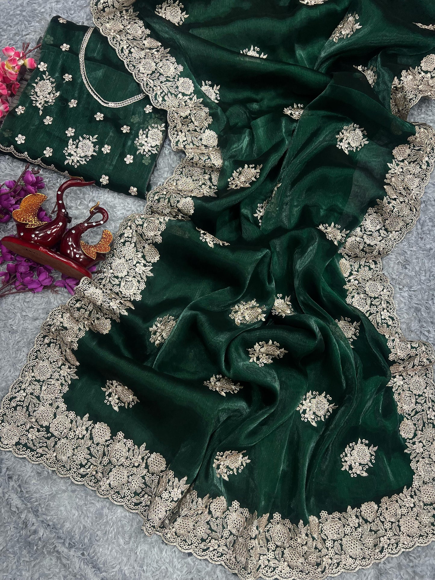 Outstanding Berberry Silk Mehndi Wear Green Color Saree