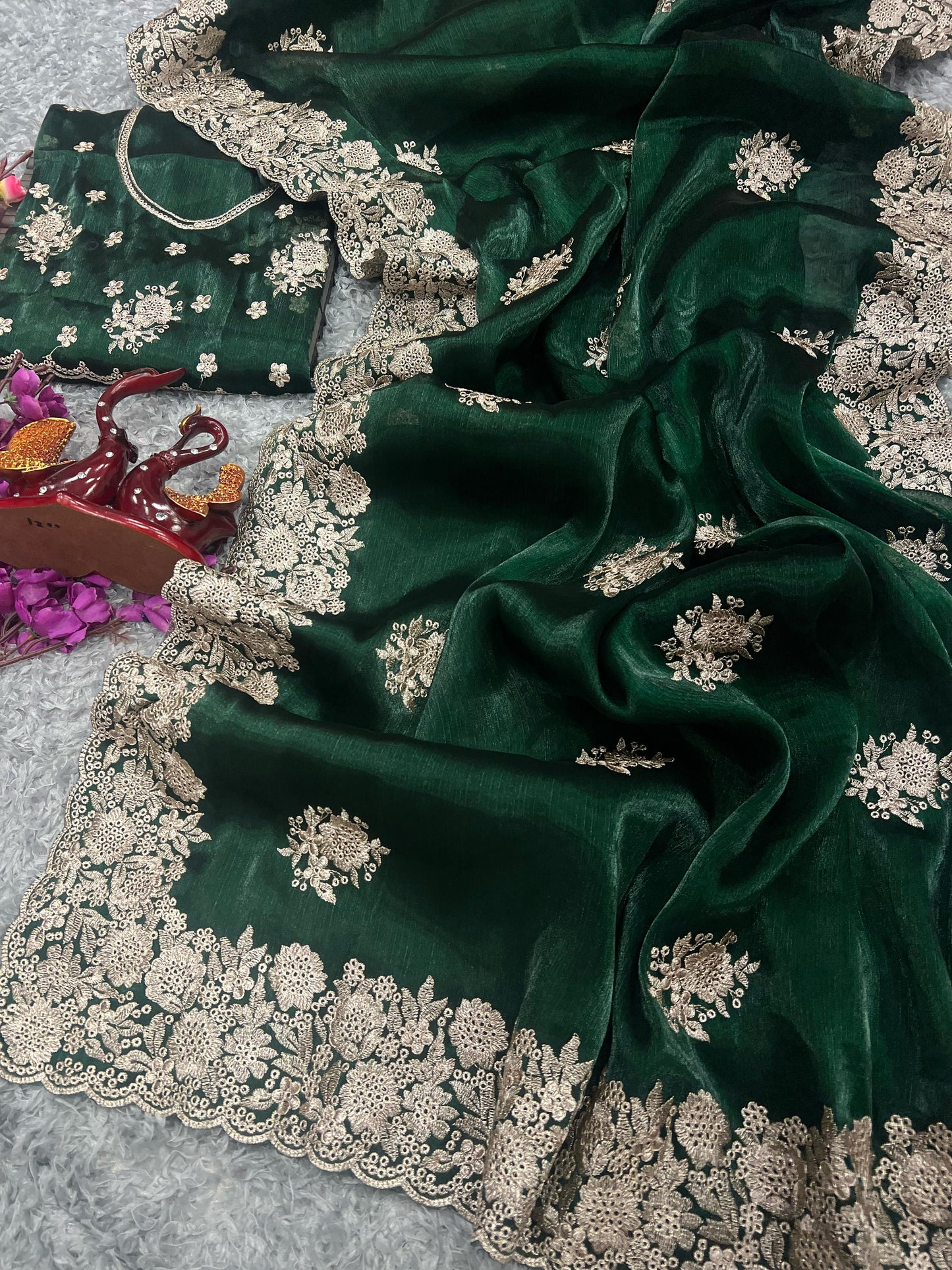 Outstanding Berberry Silk Mehndi Wear Green Color Saree